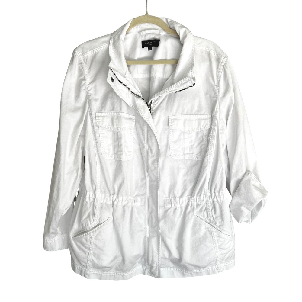 Talbots White Cotton Safari Jacket Utility Field Plus Size 2X Drawstring Waist